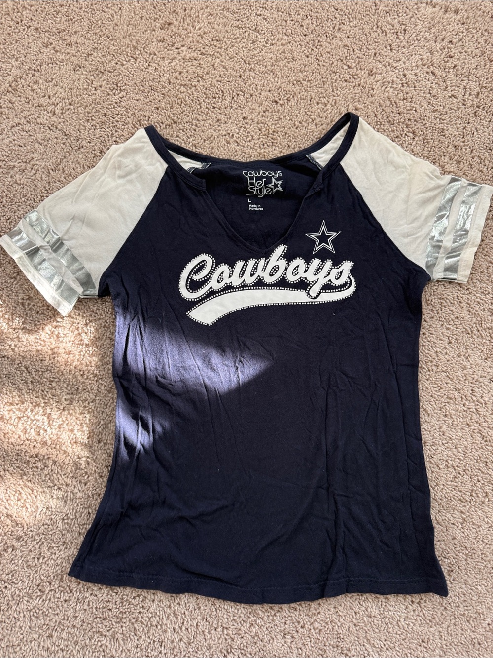 Cowboys Women's Navy and White Team Tee by